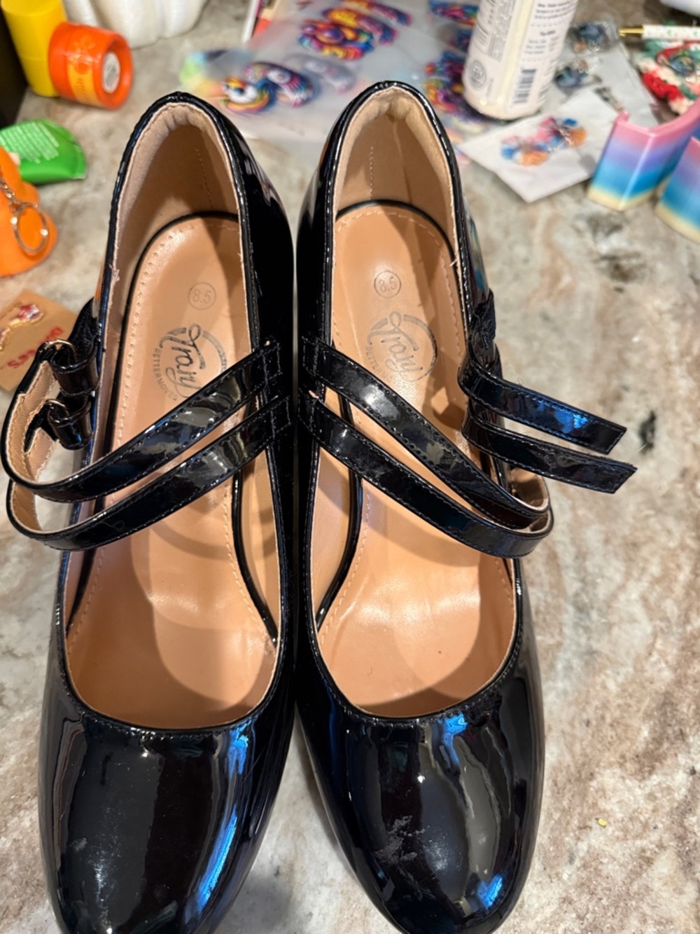 Trary Black Patent Double-Strap Mary Jane Flats